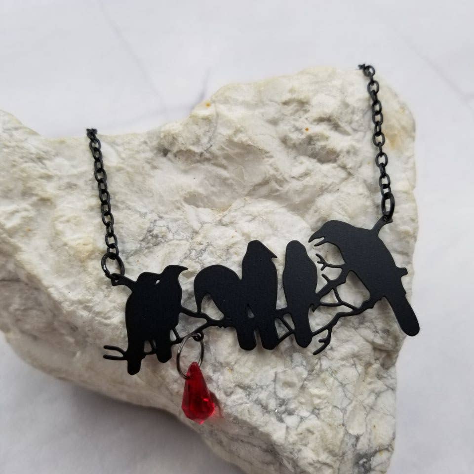 Goth Black Raven Necklace - Halloween