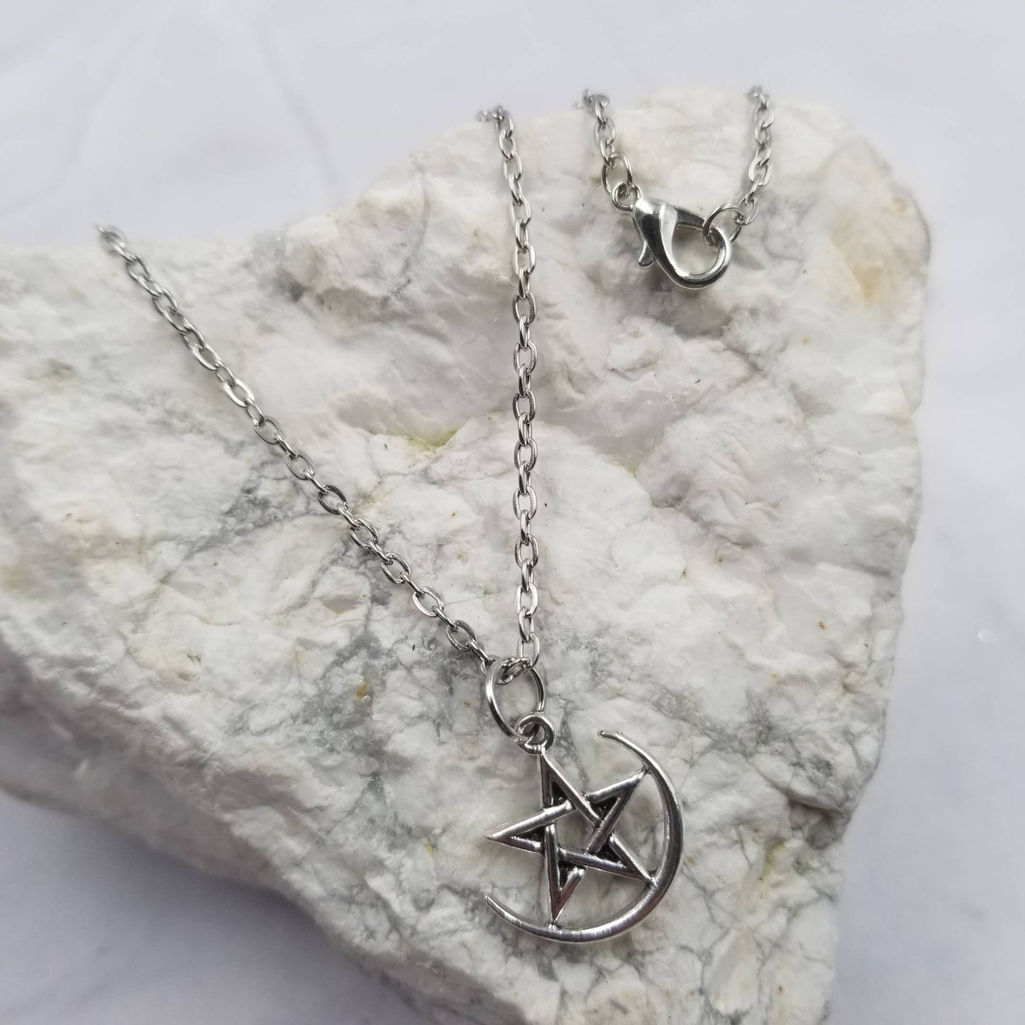 Crescent Moon Pentagram Pendant Necklace
