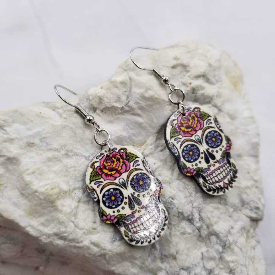 Flower Skull Earrings - Halloween