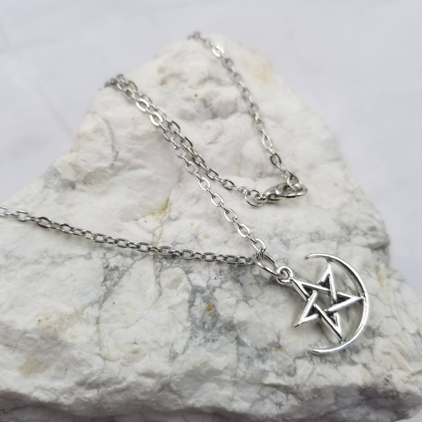 Crescent Moon Pentagram Pendant Necklace