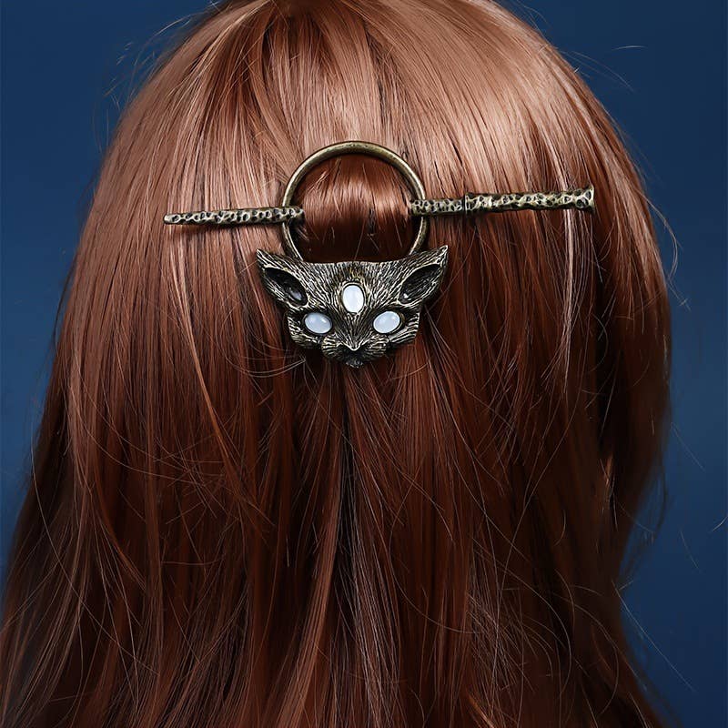 Vintage Gothic Cat Moonstone Hairpin