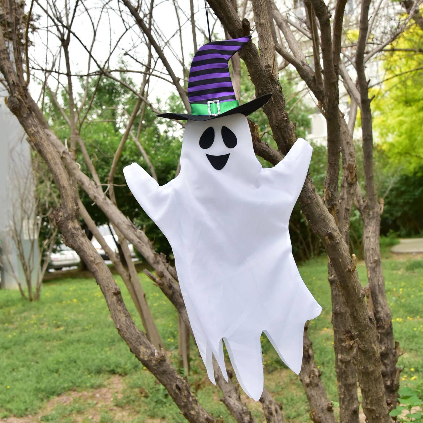 Halloween Hanging Ghost with Witch Hat Outdoor Decor