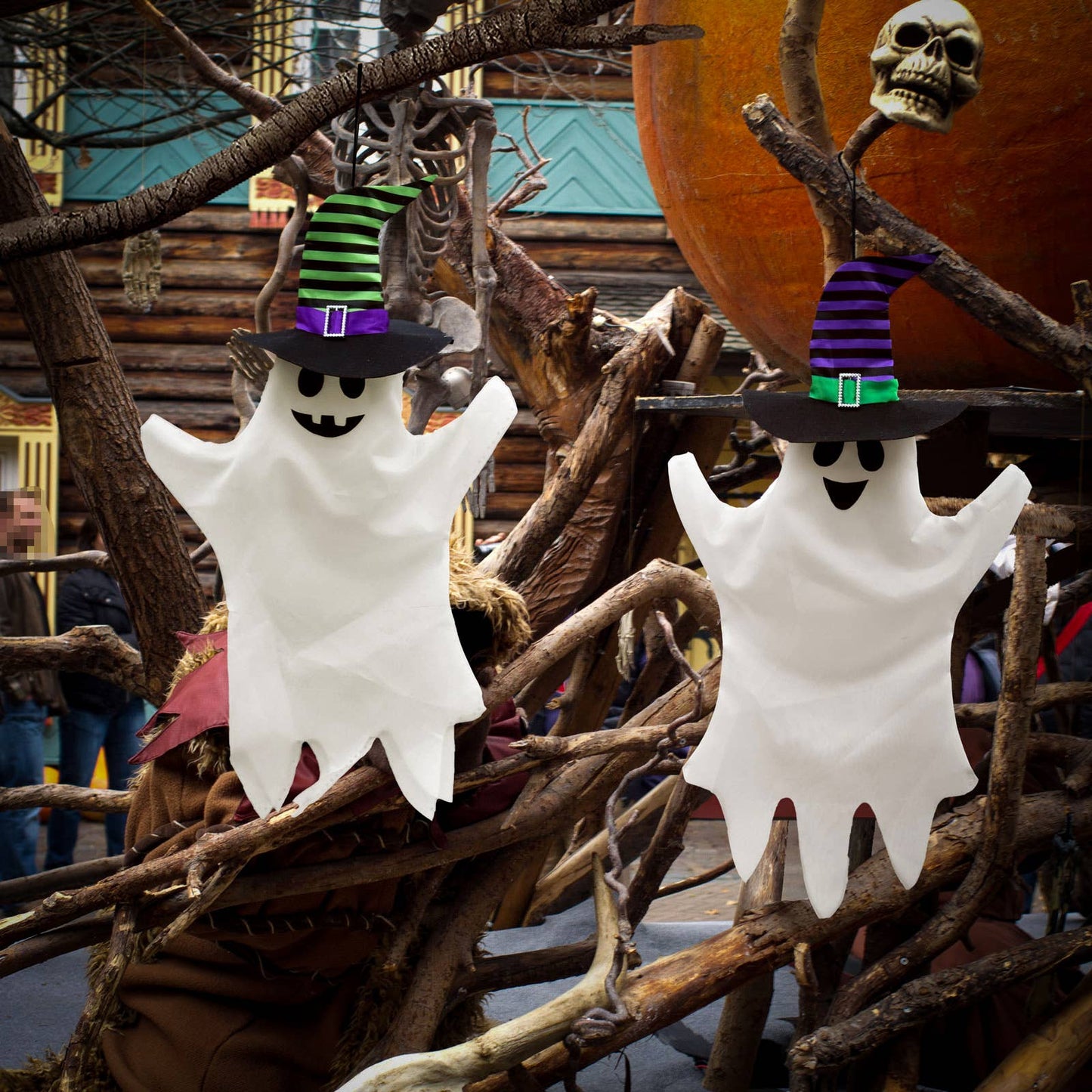 Halloween Hanging Ghost with Witch Hat Outdoor Decor