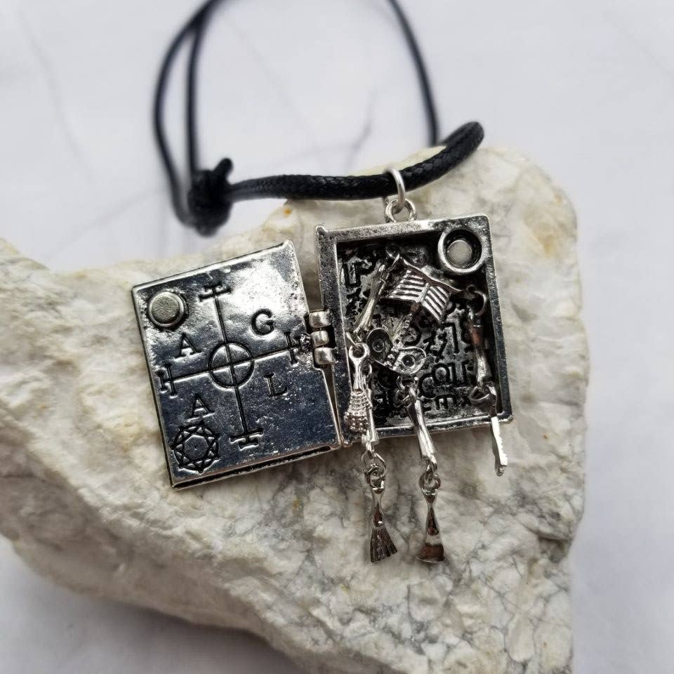 Skeleton in Magic Book Locket Necklace - Halloween