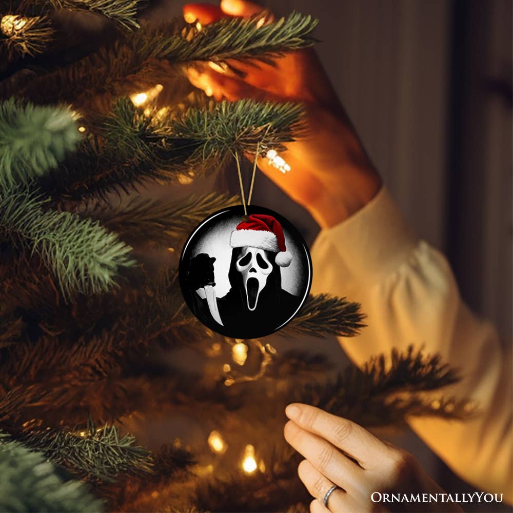 Bone Chilling Scarface Mask With Santa Hat, Halloween Decor