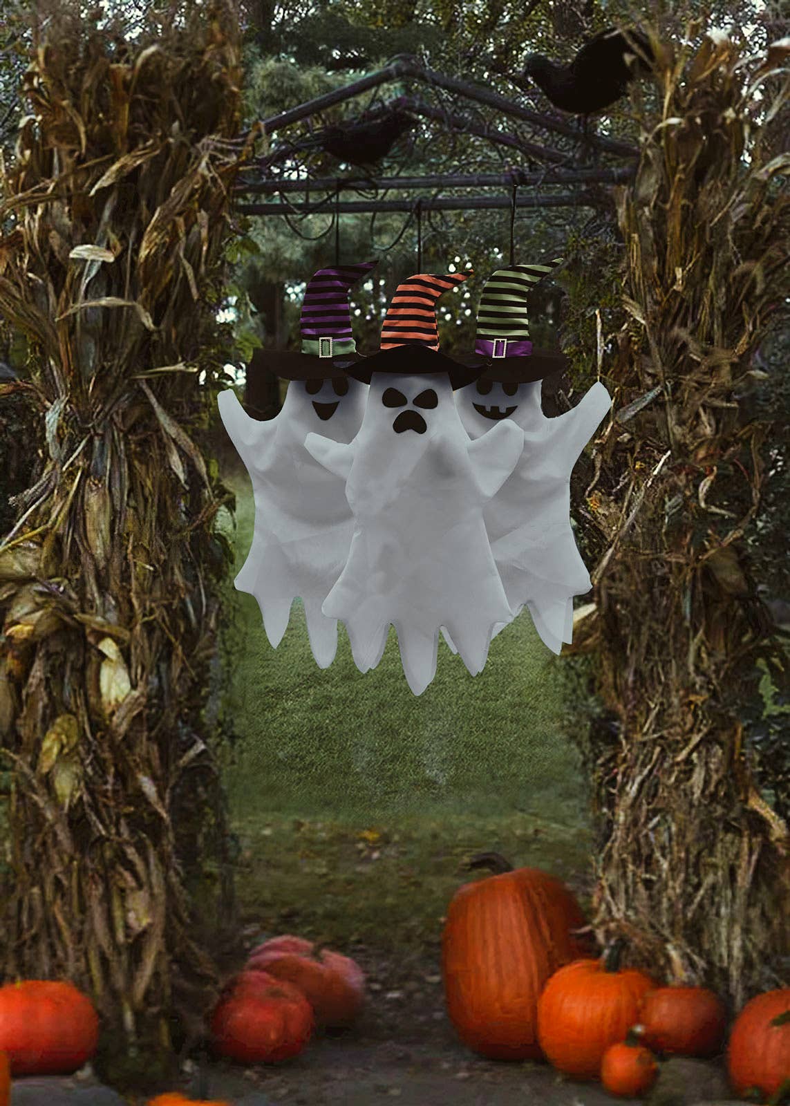 Halloween Hanging Ghost with Witch Hat Outdoor Decor