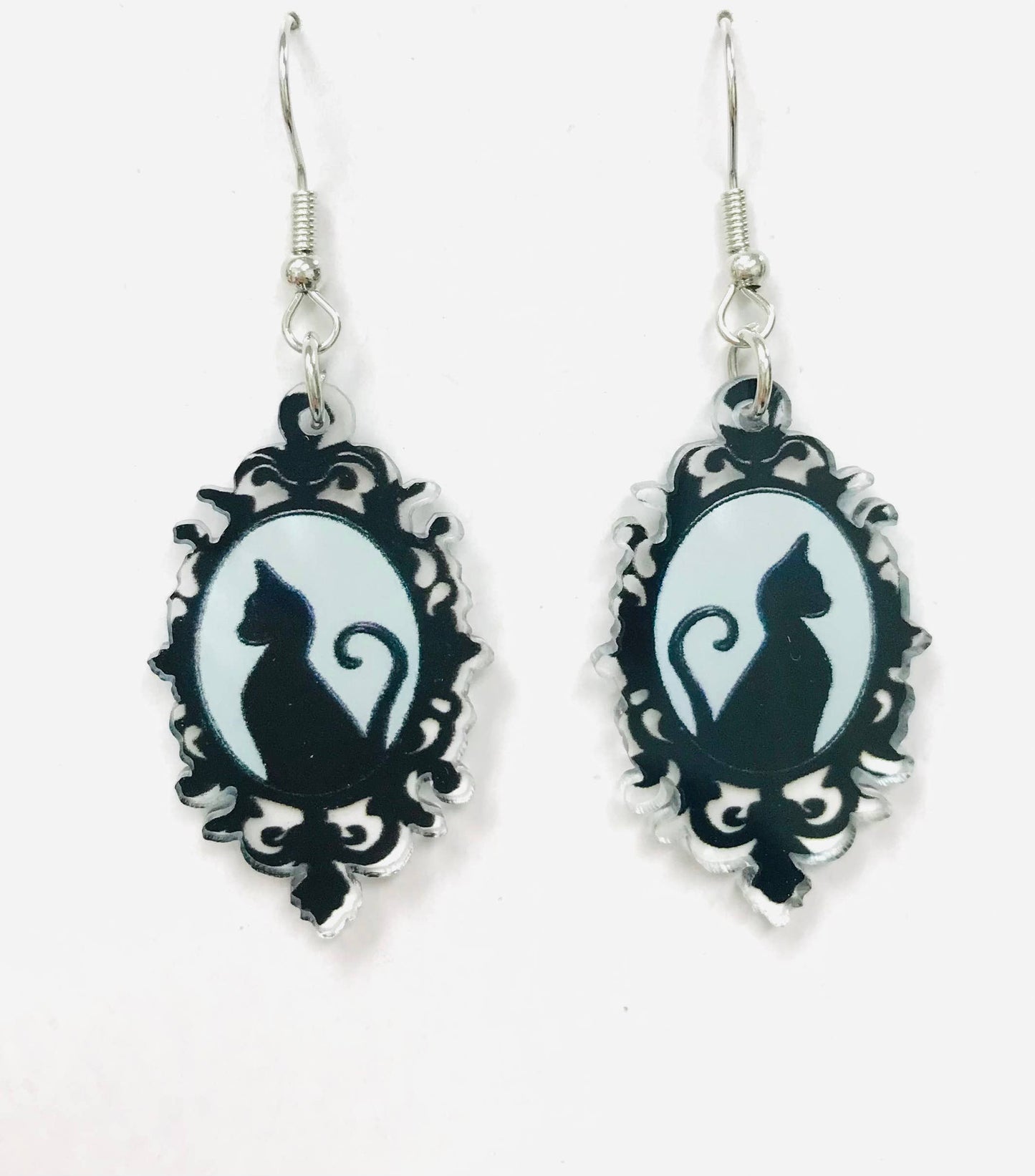 Acrylic Cat in Picture Frame Earrings