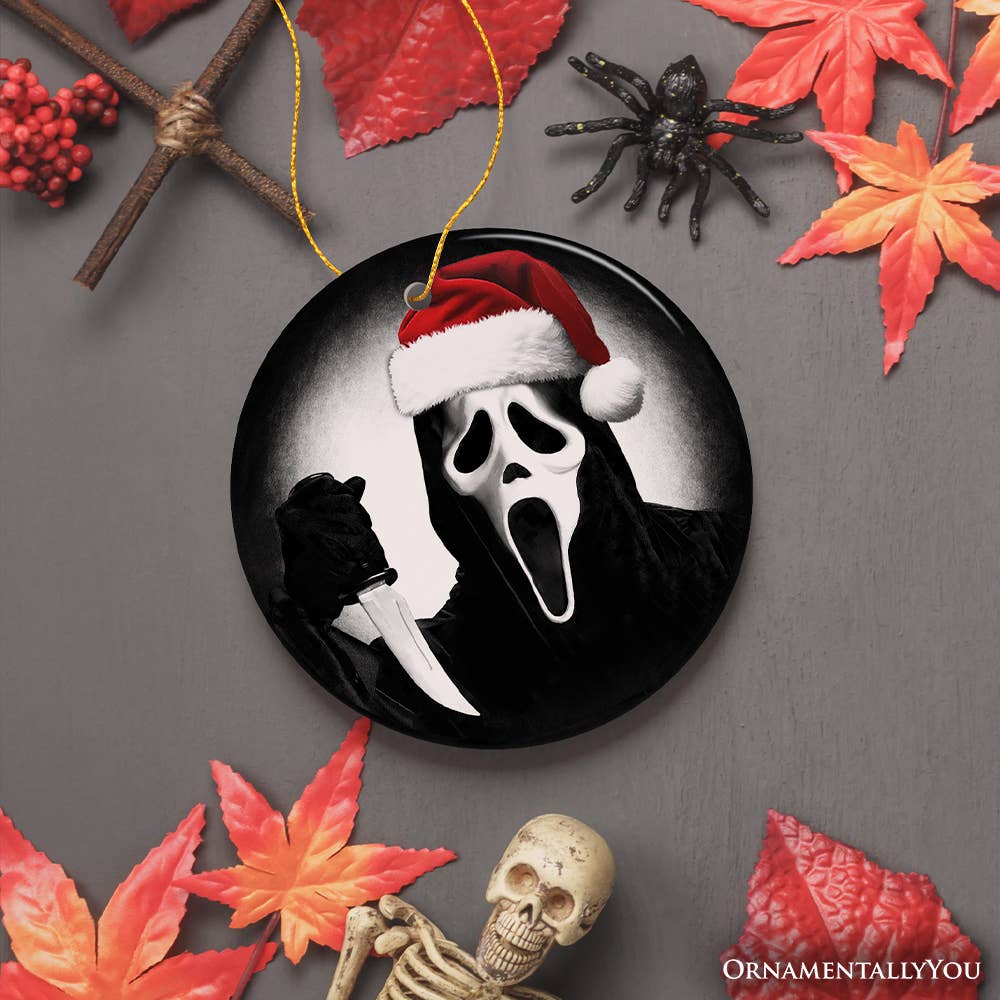 Bone Chilling Scarface Mask With Santa Hat, Halloween Decor