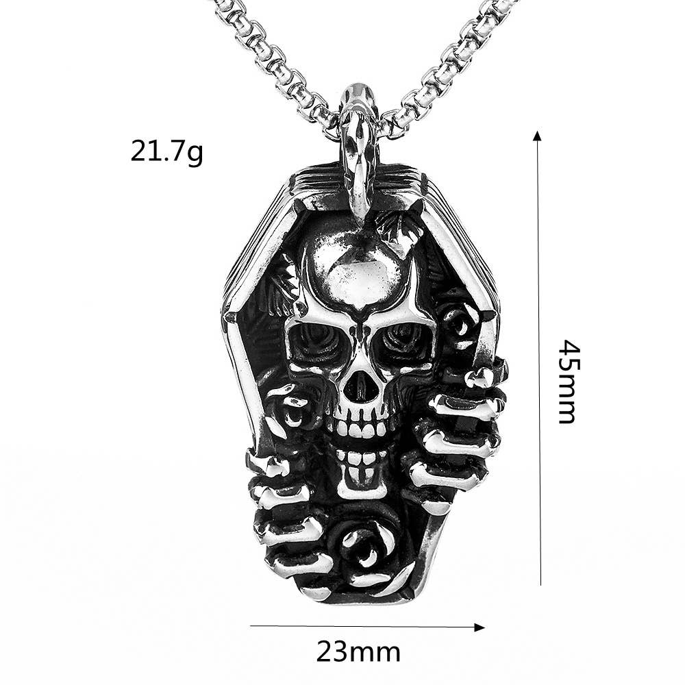 Retro Personalized Punk Skull Coffin Necklace