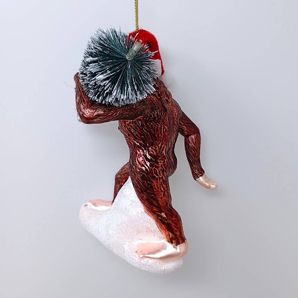 Holiday Forest Dweller Bigfoot Glass Christmas Ornament