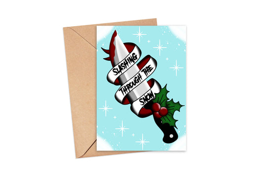 Slashing Through The Snow Spooky Horror Greeting Card