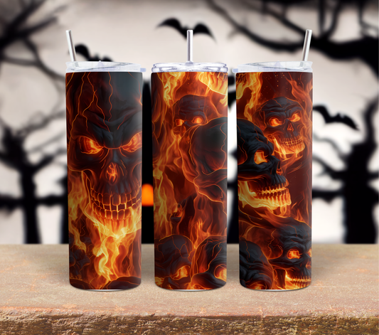 Flaming Skull 20 oz Skinny Tumbler