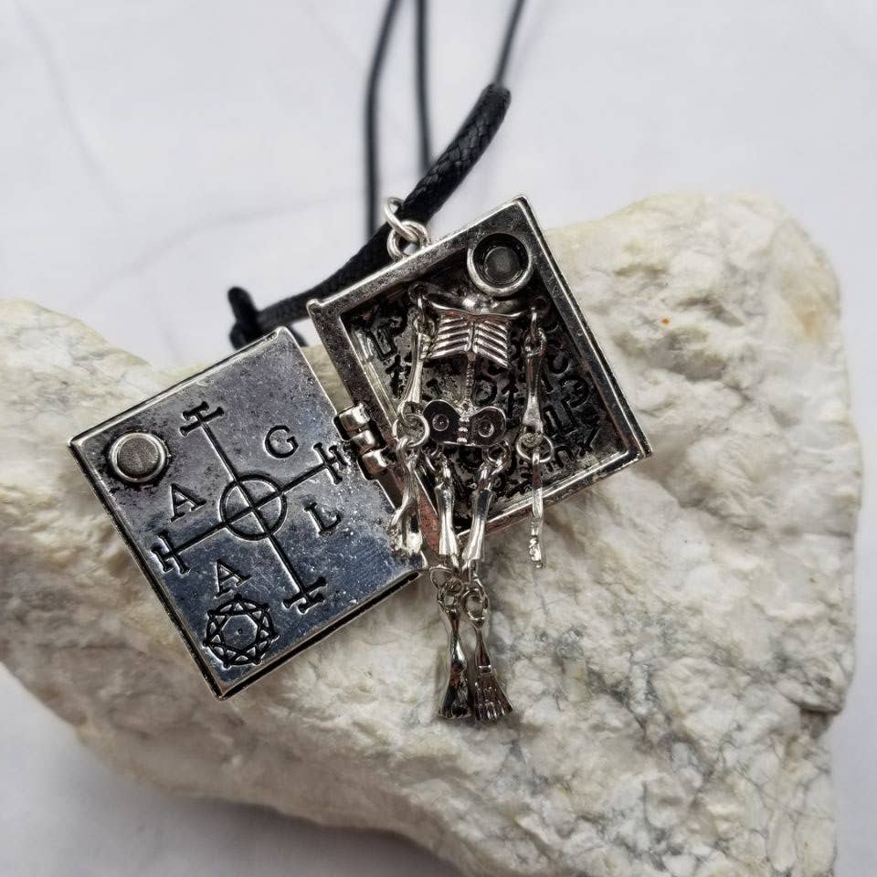 Skeleton in Magic Book Locket Necklace - Halloween