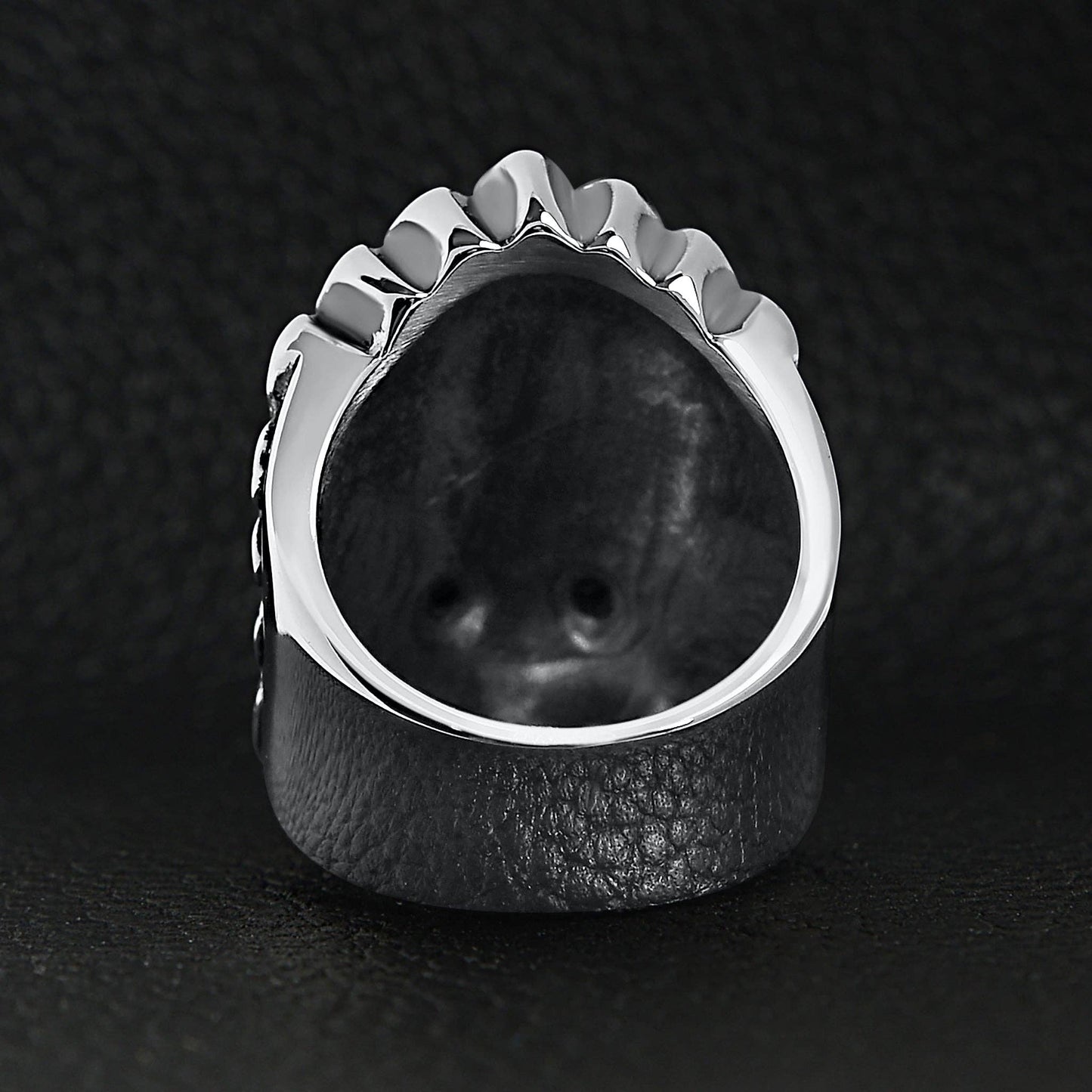 Stainless Steel Black CZ Eyed Native American Chief Skull Ring