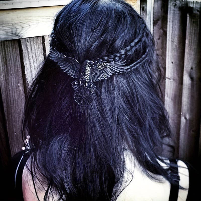 Vintage Viking Large Black Crow Hair Clip