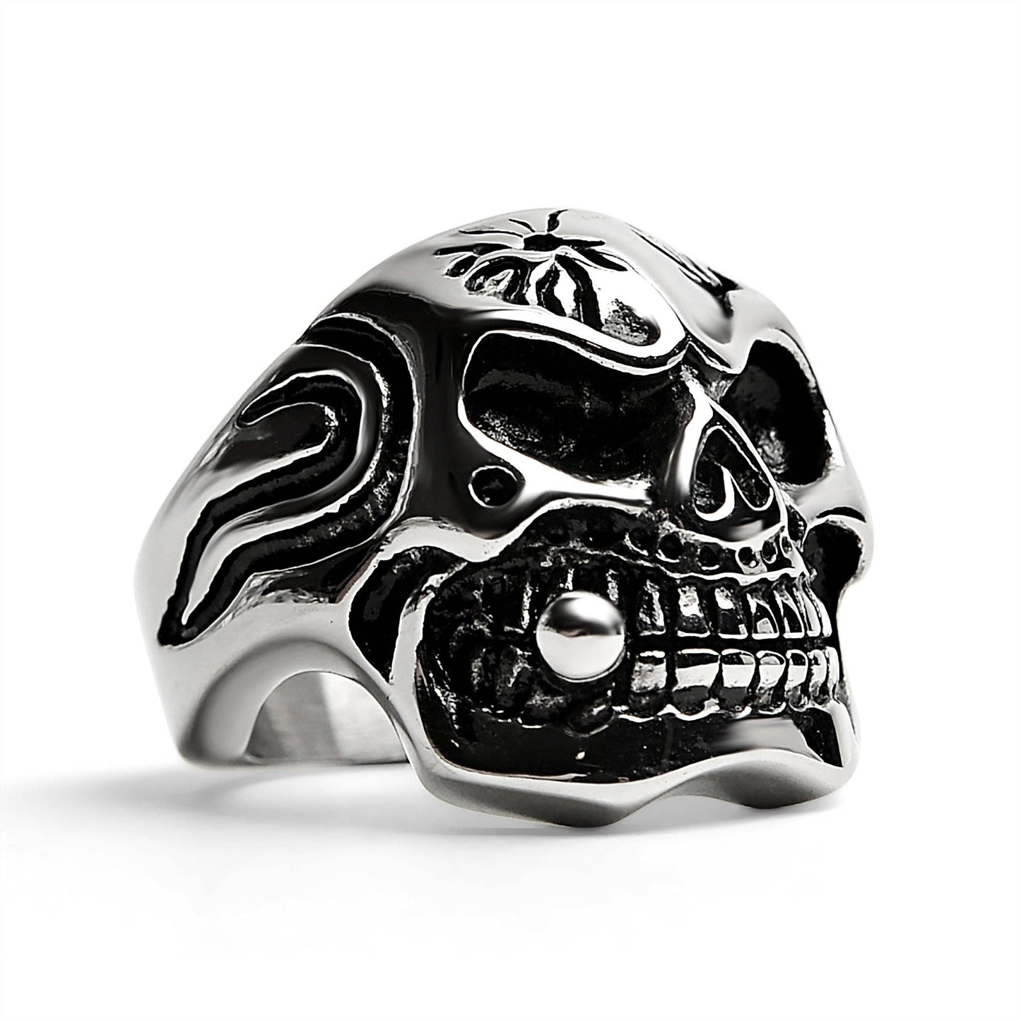 Stainless Steel Skull With Cigar Statement Ring