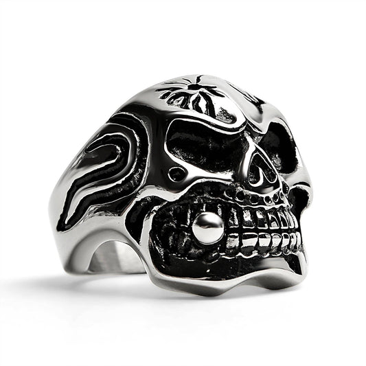 Stainless Steel Skull With Cigar Statement Ring