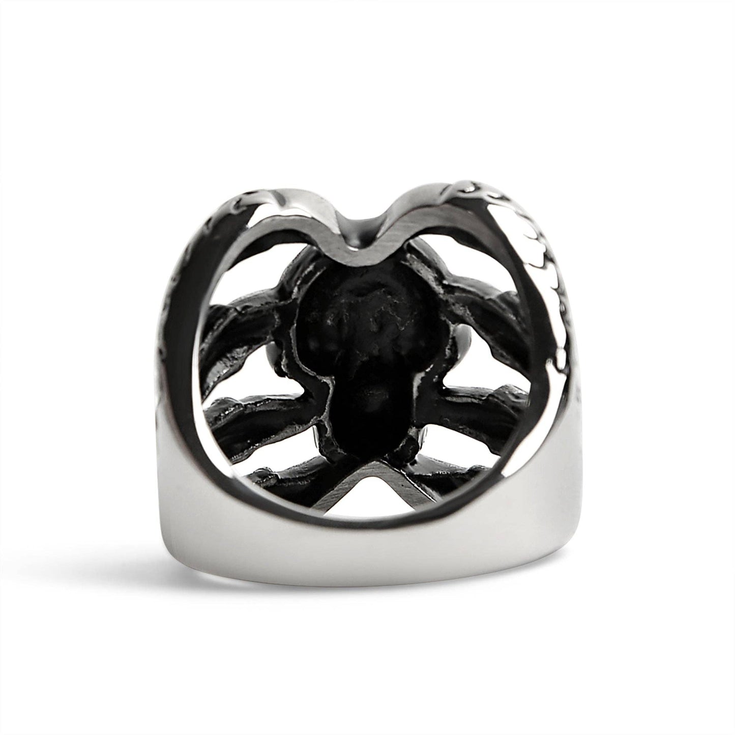 Stainless Steel Dragon Claws Holding Red CZ Eyed Skull Ring