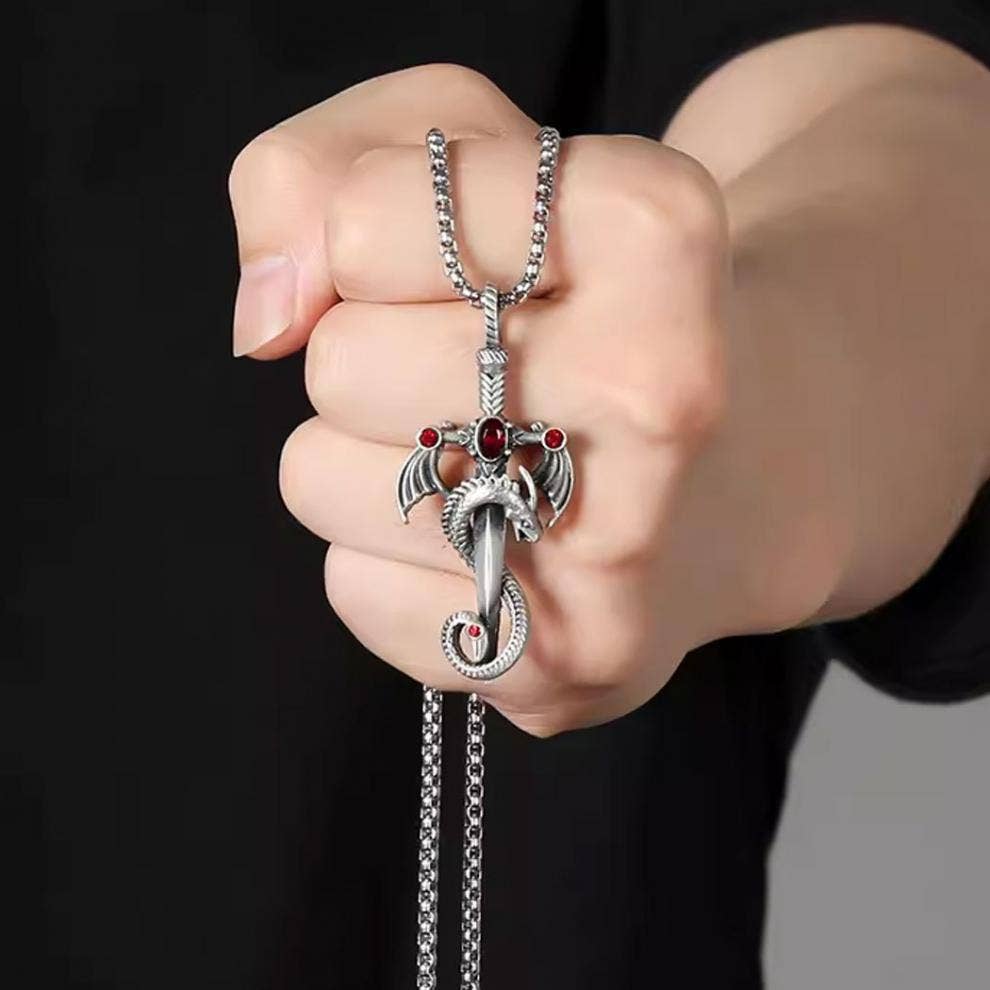 Gem Dragon Sword Stainless Steel Chain Necklace