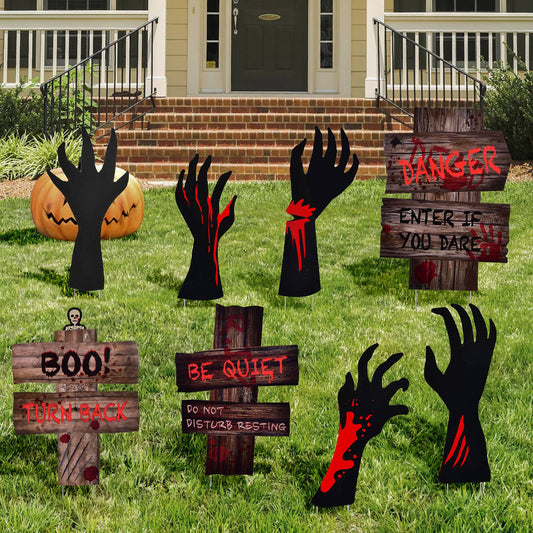 8pcs Halloween Yard Signs Bloody Hand