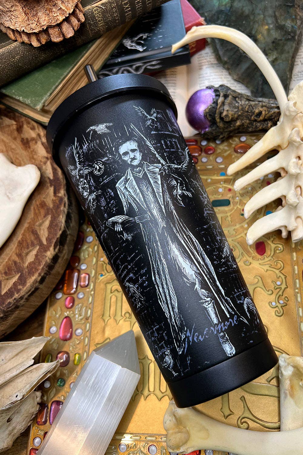 Edgar Allan Poe Cold Brew Tumbler with Straw