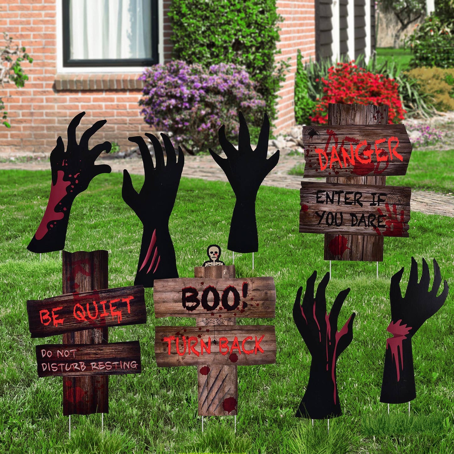 8pcs Halloween Yard Signs Bloody Hand