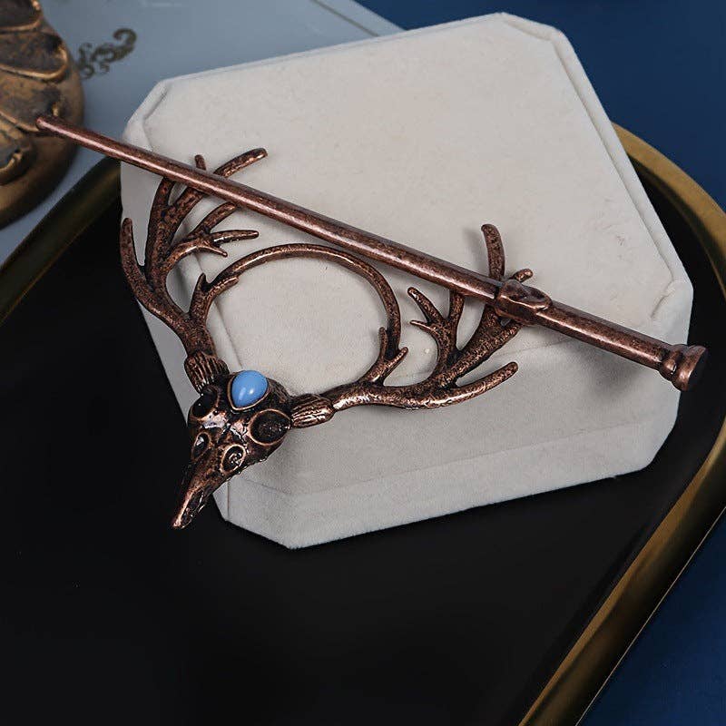 Vintage Gothic Raven Skull Antler Hairpin