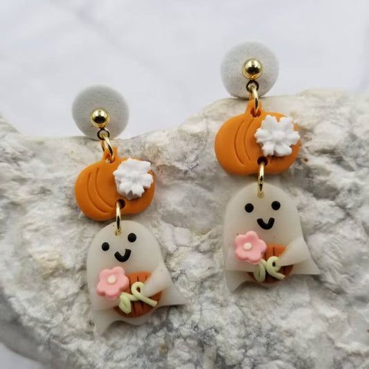 Halloween Pumpkin Ghost Clay Earrings