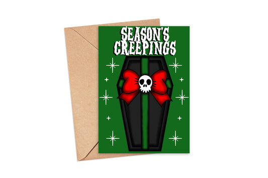 Seasons Creepings Spooky Coffin Christmas Greeting Card