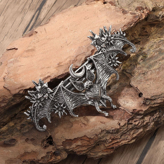 Vintage Gothic Moon Bat Hair Clip Alloy Spring Hairpin
