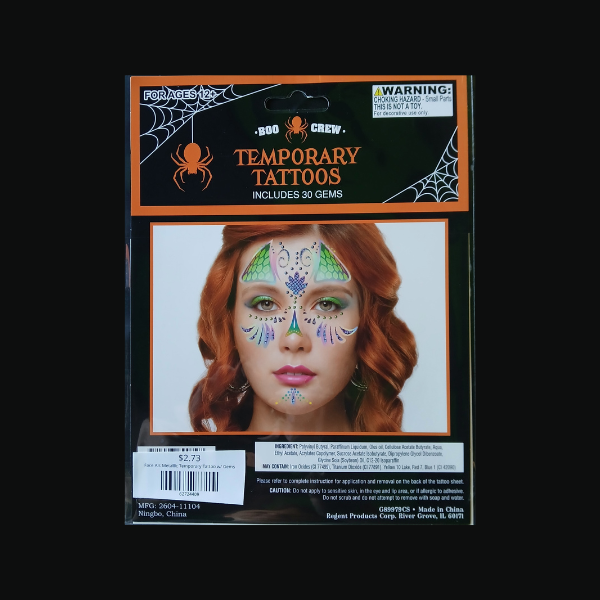 Face Art Metallic Temporary Tattoo w/ Gems
