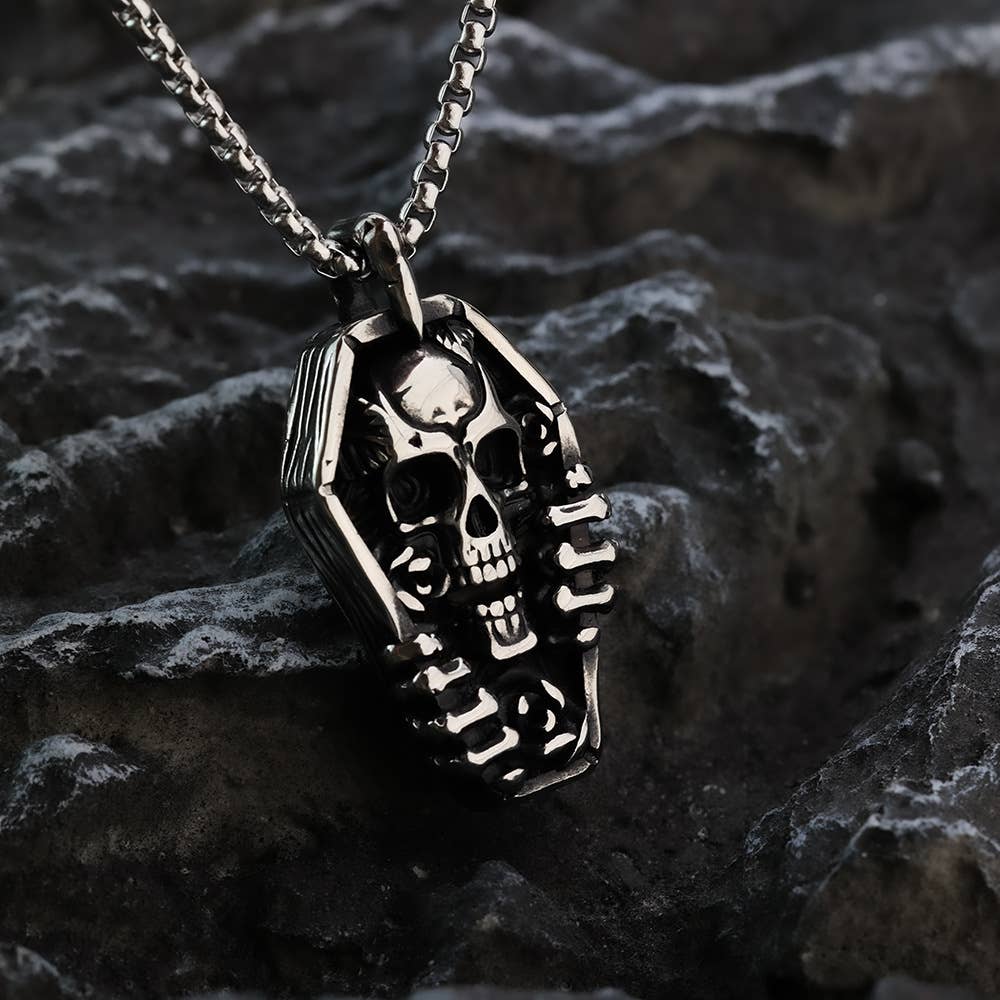 Retro Personalized Punk Skull Coffin Necklace
