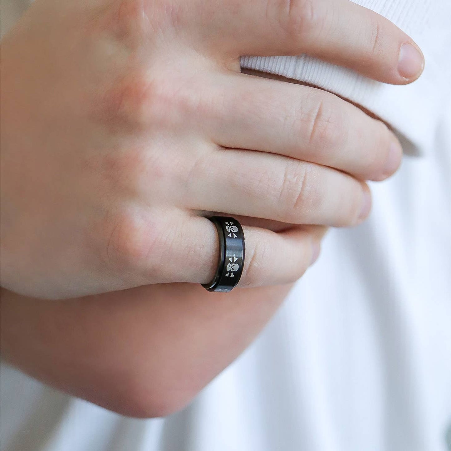Stainless Steel Black & White Skull Spinner Ring