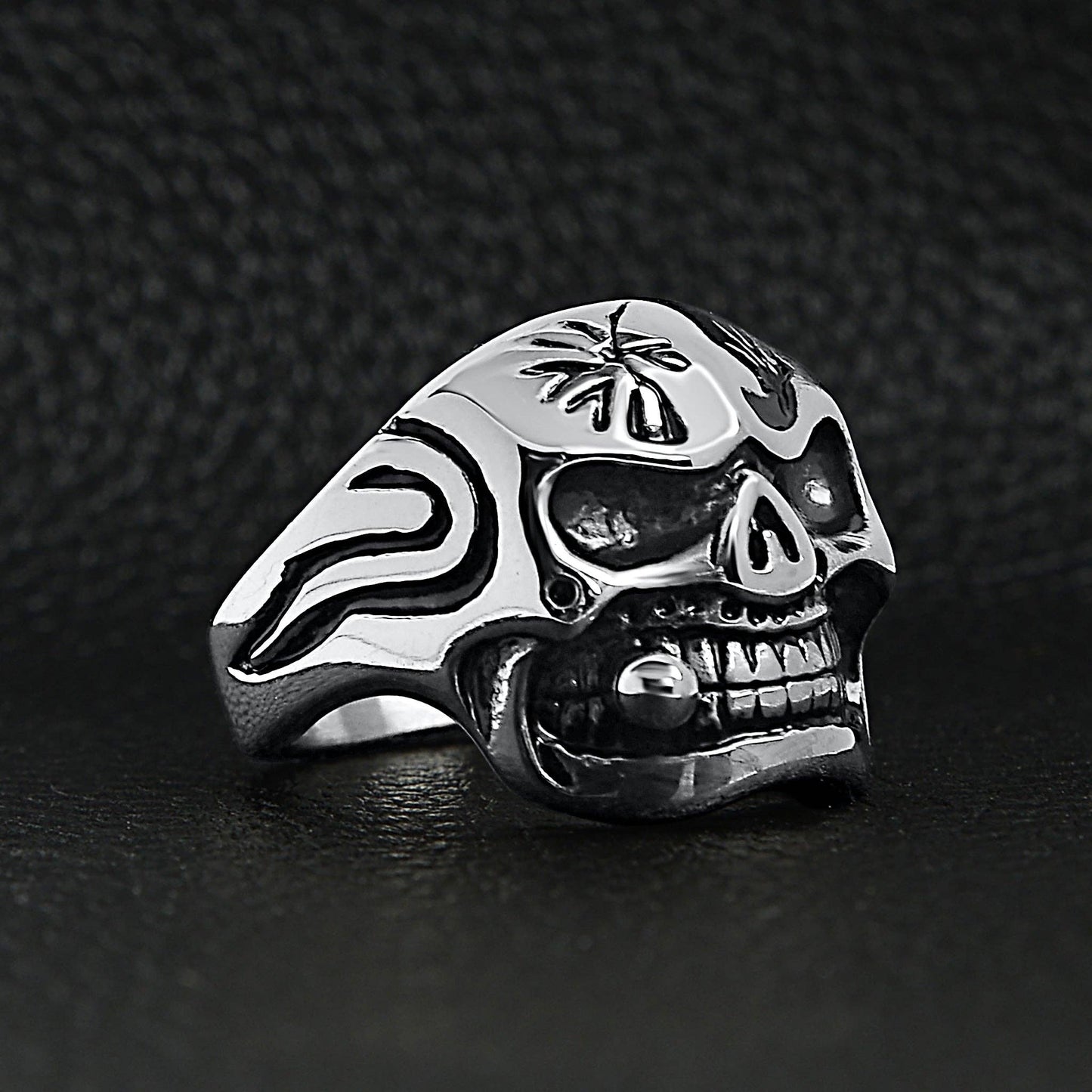 Stainless Steel Skull With Cigar Statement Ring