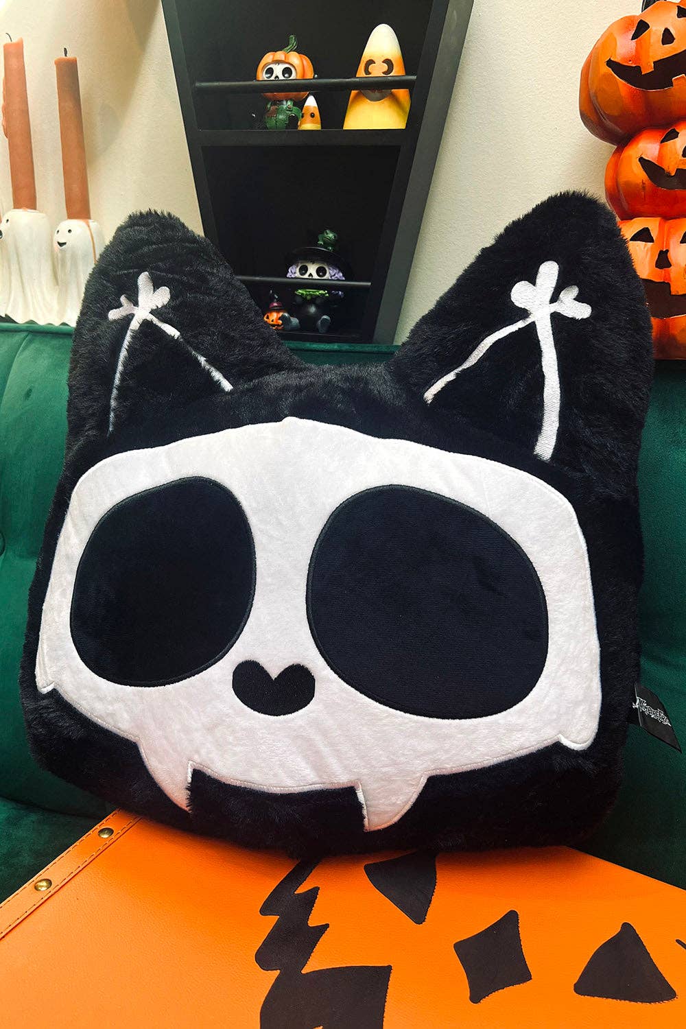 Skelekitty Throw Pillow