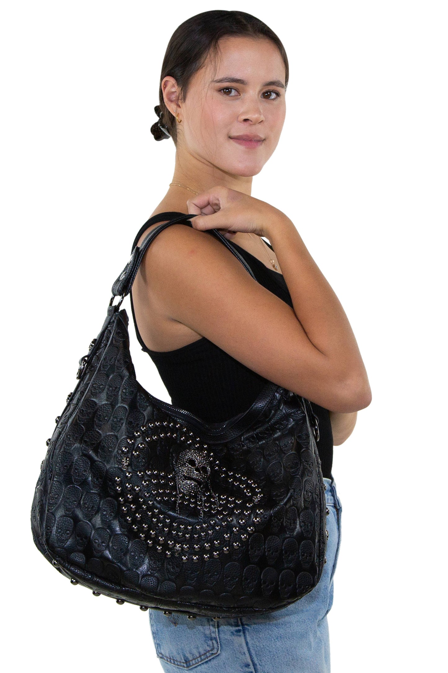 Studded Skull Hobo Bag