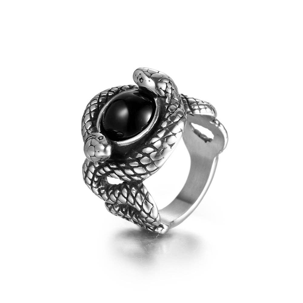 Vintage Noble Double Snake Titanium Steel Ring