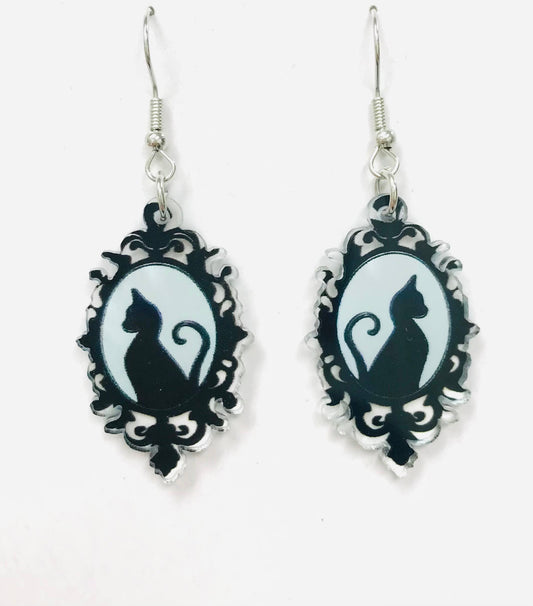 Acrylic Cat in Picture Frame Earrings