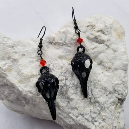 Black Raven Skull Earrings Gothic Witchcraft Halloween