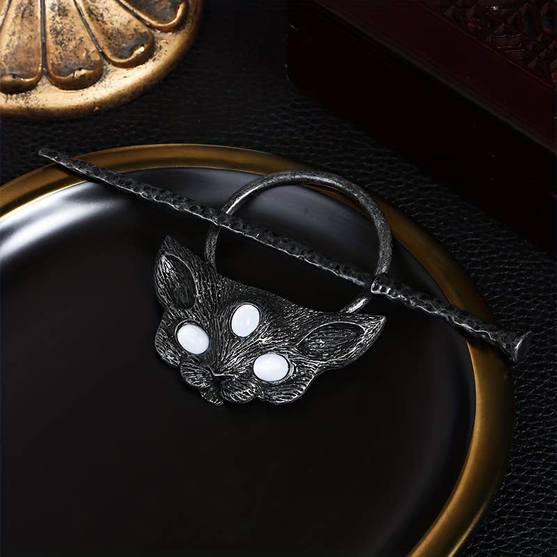 Vintage Gothic Cat Moonstone Hairpin