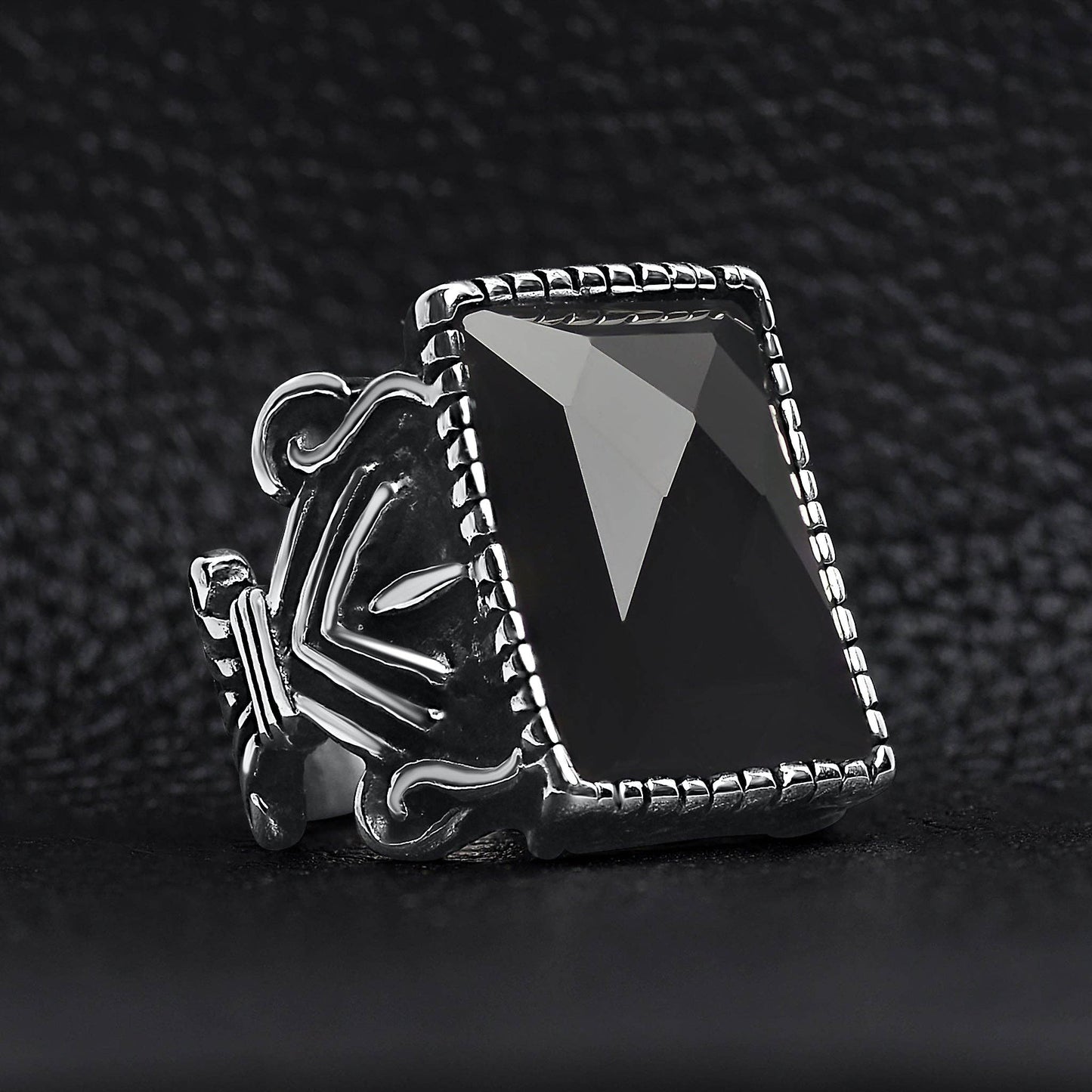 Stainless Steel Black Stone Statement Ring