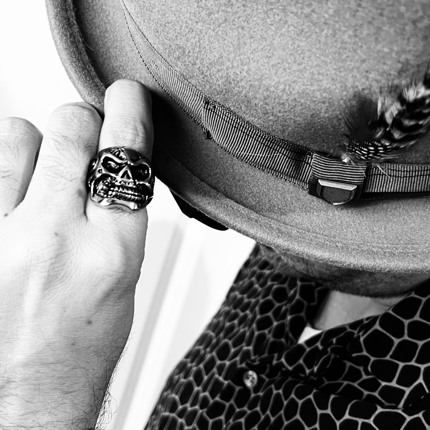Stainless Steel Skull With Cigar Statement Ring