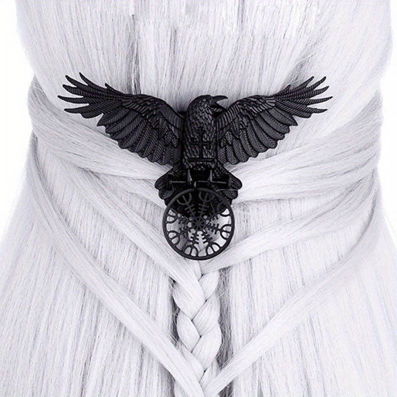 Vintage Viking Large Black Crow Hair Clip