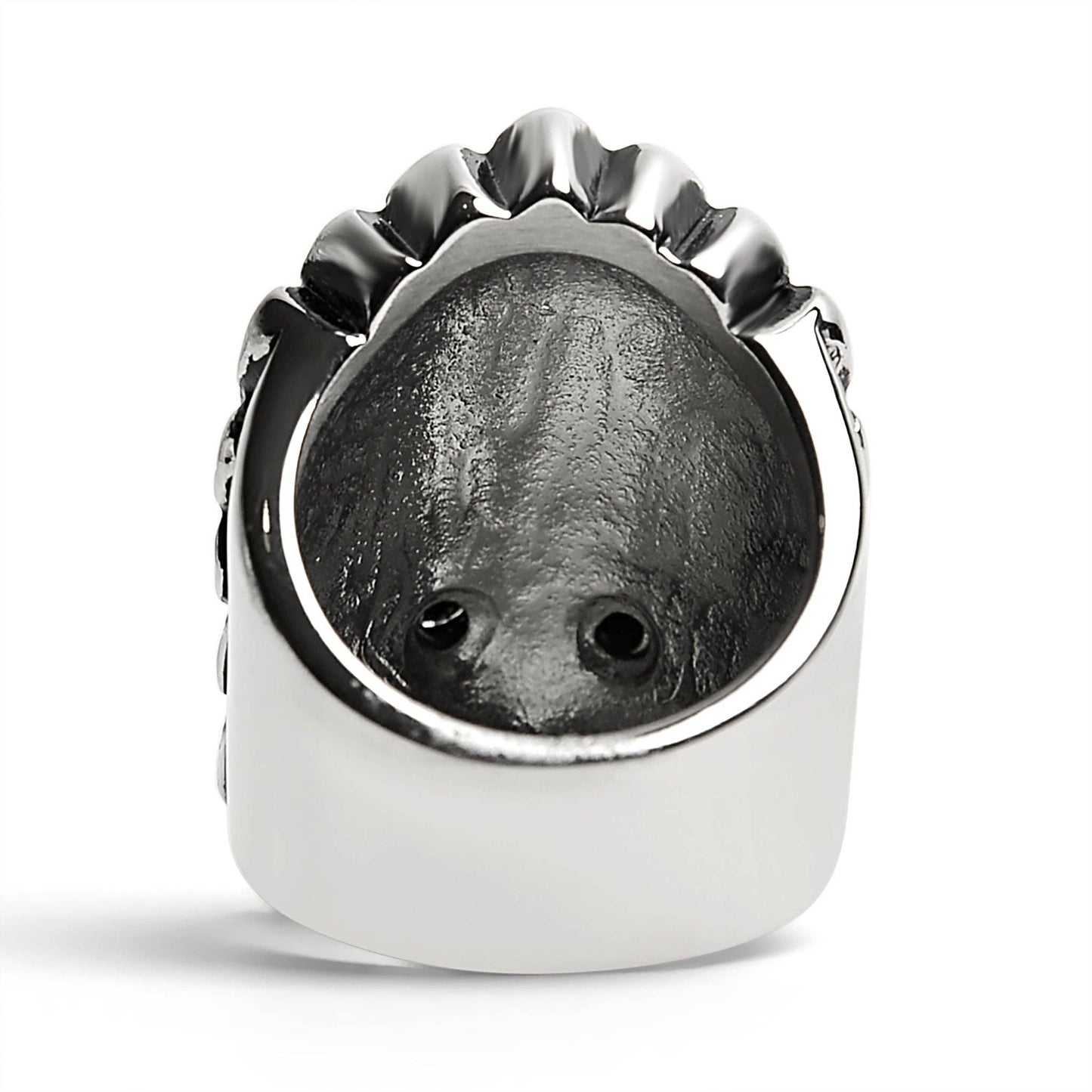 Stainless Steel Black CZ Eyed Native American Chief Skull Ring