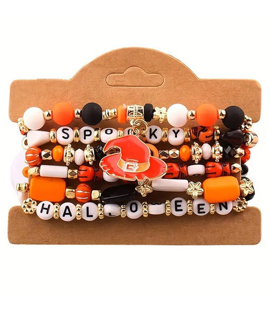 HALLOWEEN MIX CLAY BEAD 6 STRETCH BRACELET SET