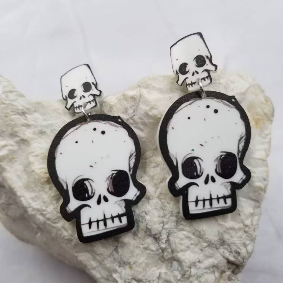 Black and White Skull Earrings
