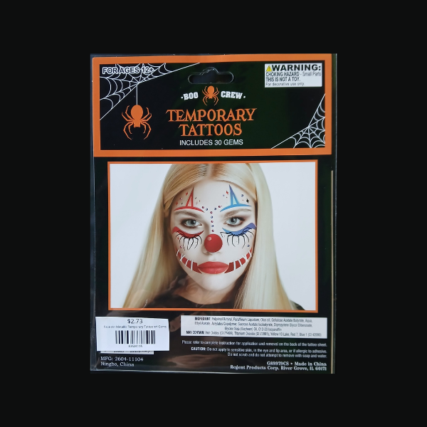 Face Art Metallic Temporary Tattoo w/ Gems