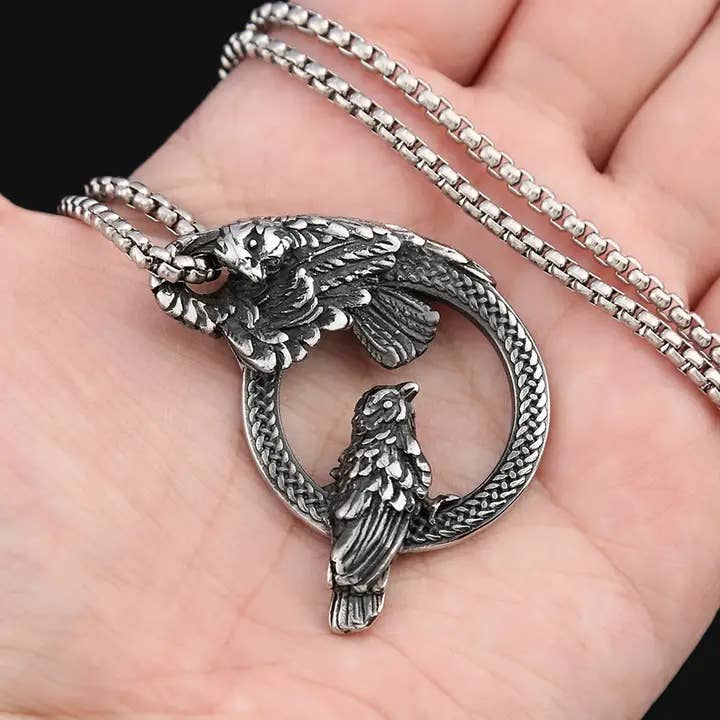 Viking Style Circle Crow Necklace