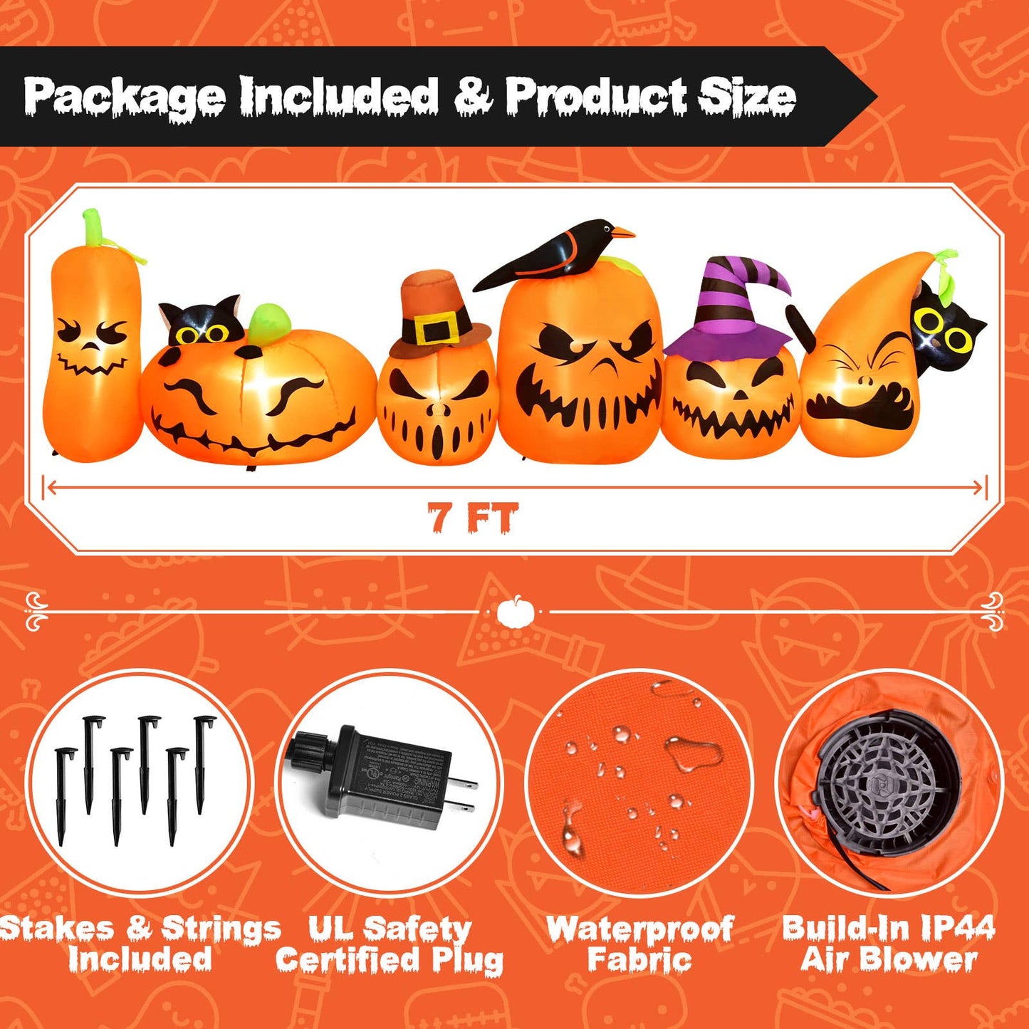 7FT Halloween Inflatable - Pumpkin Row