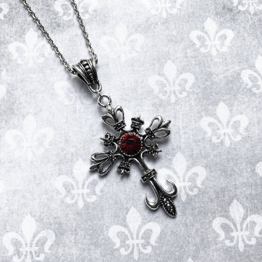 Gothic Ruby Cross Necklace